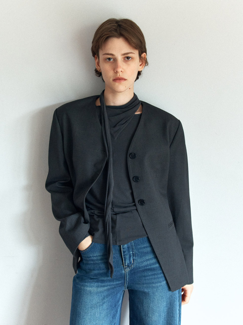 Minimal Collarless Hourglass Jacket (2color)