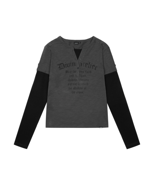 Henry Neck Layered Long Sleeve (Charcoal)