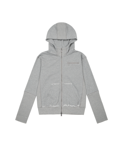 Waffle Sleeve Hoodie Zip-Up (Gray)