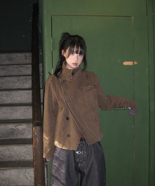 High Neck Wrap Jacket (Brown)