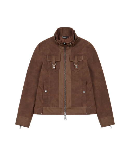 Mixed Leather Jacket (Brown)