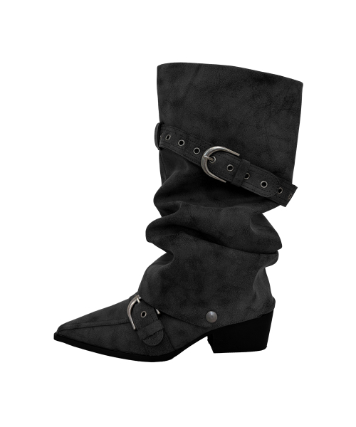 Wrinkled 2Way Stiletto Boots_Black