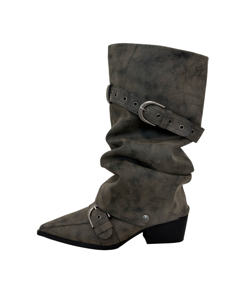 Wrinkled 2Way Stiletto Boots_Dirty Brown