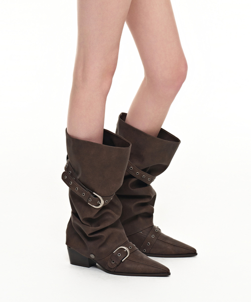 Wrinkled 2Way Stiletto Boots_Brown