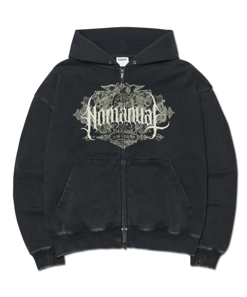 DARK CREST HOODED ZIP-UP - WASHED BLACK