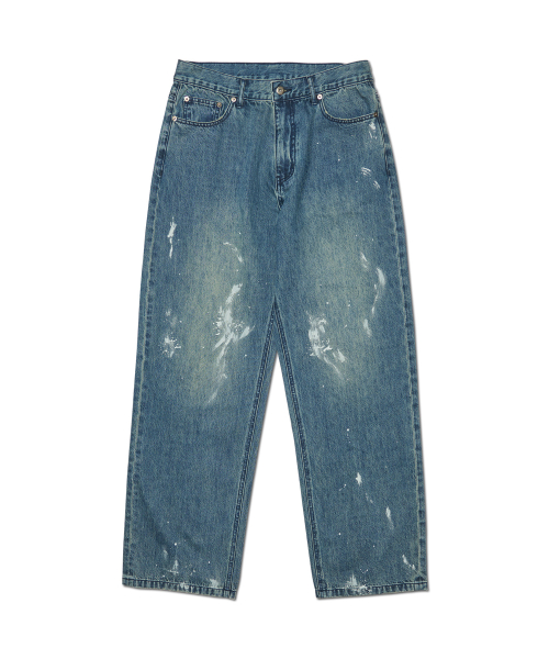 PAINT BRUSHED DENIM PANTS - WASHED BLUE
