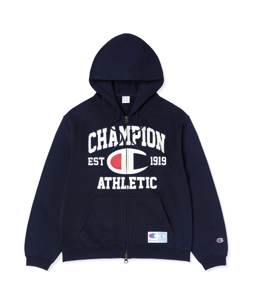 로고 벌룬핏 기모 후드 집업 Navy
