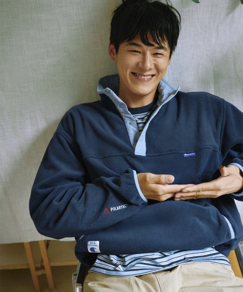 폴라텍 컬러블록 플리스 아노락 Navy
