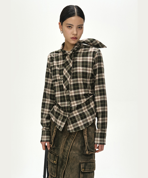 TARTAN SCARF-TIE SHIRT (GREEN)