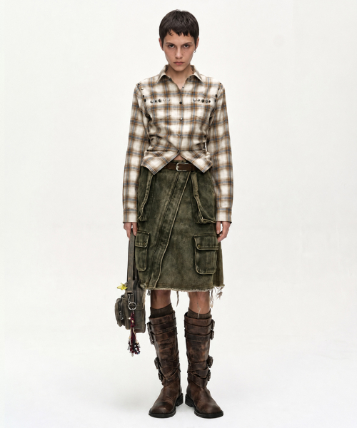 CARGO POCKET WRAP SKIRT (KHAKI)