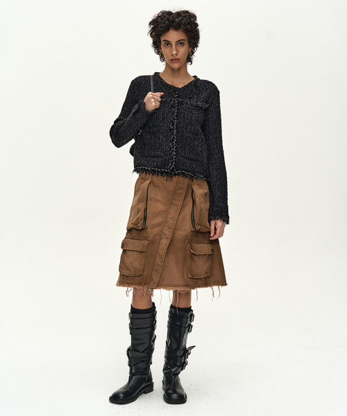 CARGO POCKET WRAP SKIRT (BROWN)
