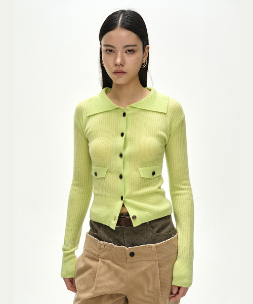 CASHMERE HAND STITCHED RIB CARDIGAN (LEMON)