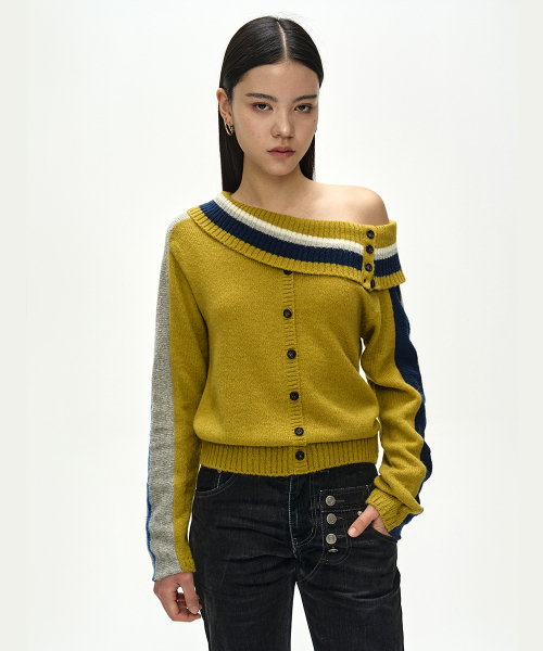DRAPED SHAWL KNIT TOP (YELLOW)