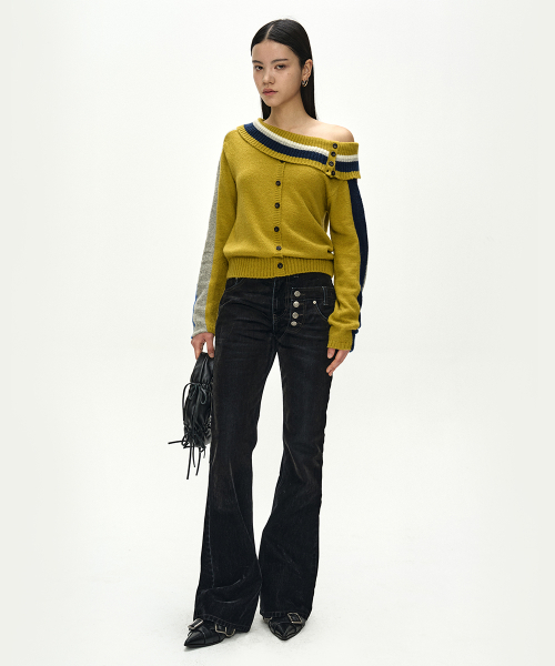 ASYMMETRIC LAYERED BOOTCUT PANTS (BLACK)