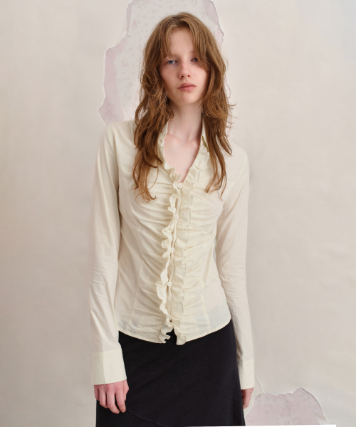 RUFFLE FITTED SHIRT, IVORY