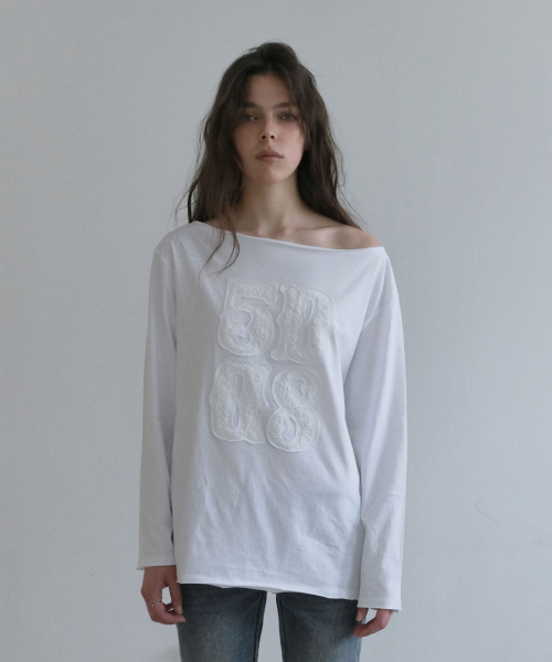 APPLIQUE LONG SLEEVE T-SHIRT [WHITE]