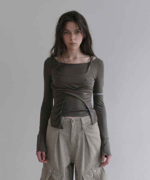 LAYERED JERSEY T-SHIRT [KHAKI]