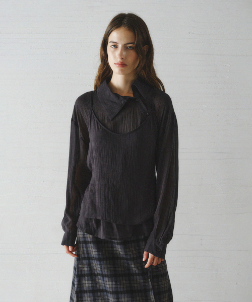 NESIA bustier unbalanced blouse set_BLACK
