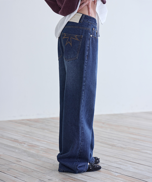 Straight Semi Flare Jeans, D.BLUE
