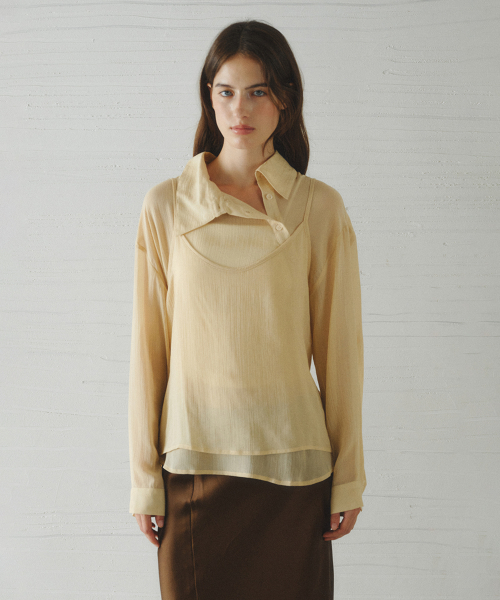 NESIA bustier unbalanced blouse set_YELLOW