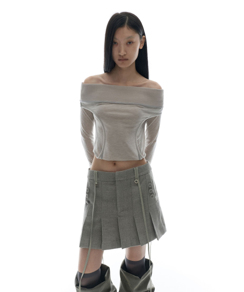 Curved Cut Layered Tee / Beige