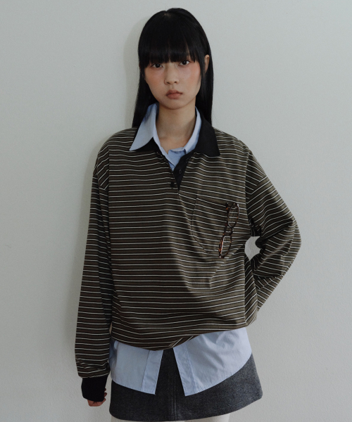 [CORE] STRIPED RUGBY SHIRT - KHAKI