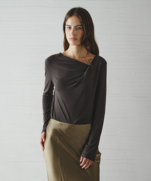 ROEL drape neck t-shirt_CHARCOAL