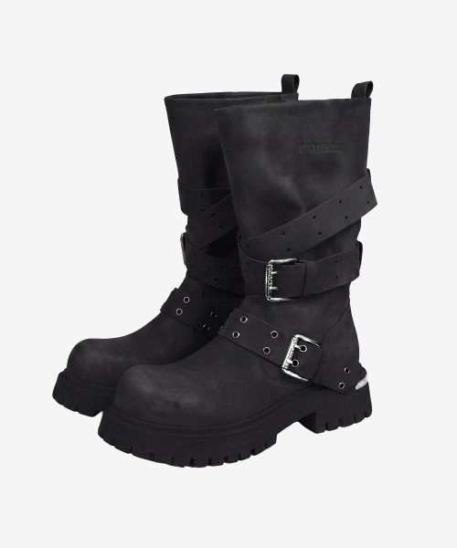 Rusk Short Strap Slouched Boots_Black
