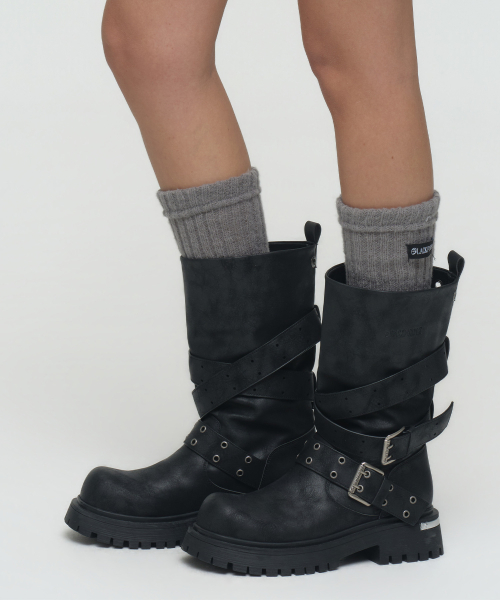 Rusk Short Strap Slouched Boots_Black