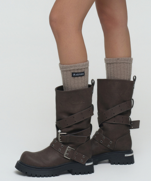 Rusk Short Strap Slouched Boots_Brown