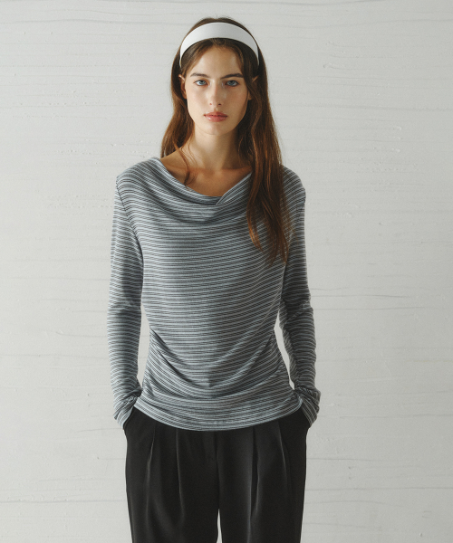 GRACE draped stripe t-shirt_MINT STRIPE