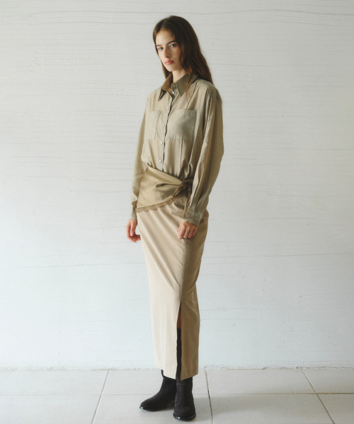 TREE stripe H-line skirt_BEIGE