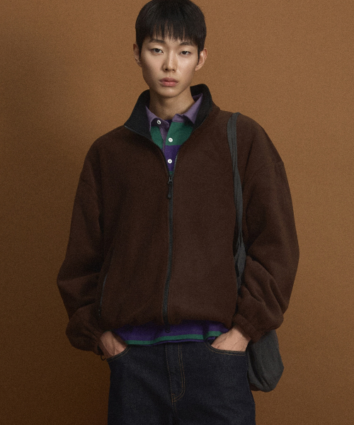 Oversized Fleece Zip-Up Jacket (Brown) TNJU6F110W2