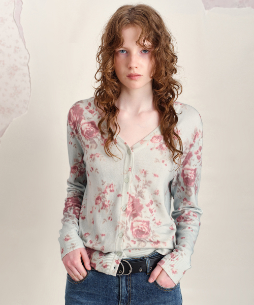 FLORAL PRINT CARDIGAN, MINT