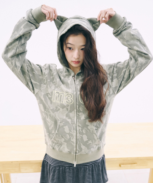 M3OW CAT EAR HOODIE ZIP UP - CAMO