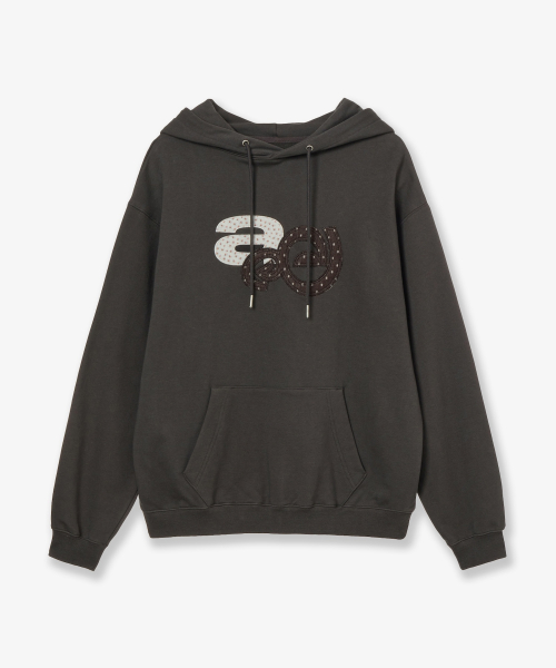 APPLIQUE FLOWER LOGO HOODIE [DARK BROWN]