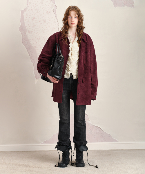 FAUX LEATHER CAR COAT, BURGUNDY