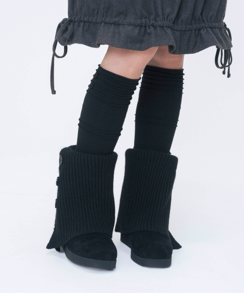Button knit Warmer Boots BLACK