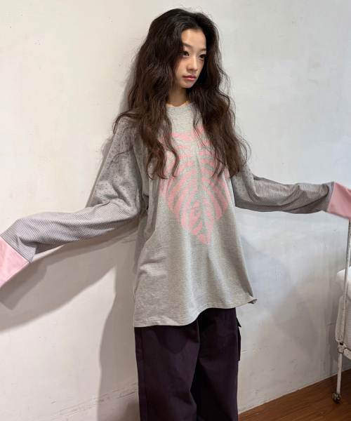 LEAF BONE COLOR BLOCK LONG SLEEVE