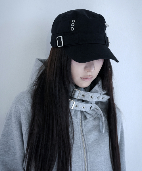 BELTED MILITARY CAP (BLACK) F26ZE411