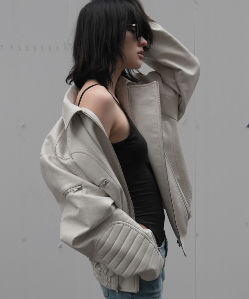 RACER LEATHER JACKET (IVORY) F26ZA507