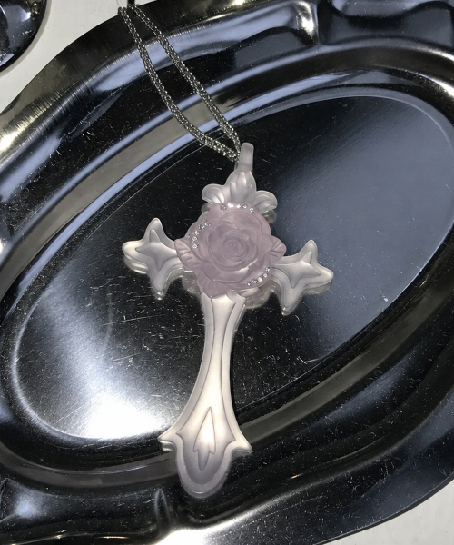 RL ROSE CROSS NECKLACE(PURPLE)
