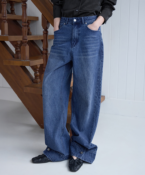 Cuff Relaxed Straight Jeans, BLUE