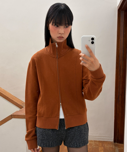 [CORE] HIGH NECK TWO-WAY ZIP-UP - CAMEL