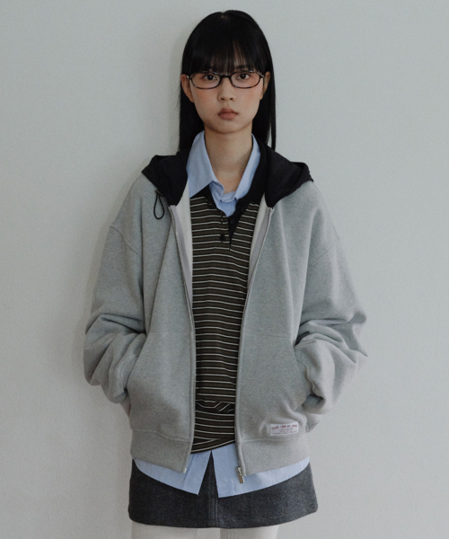 [CORE] OVERSIZED TWO-TONE ZIP-UP HOODIE - GREY