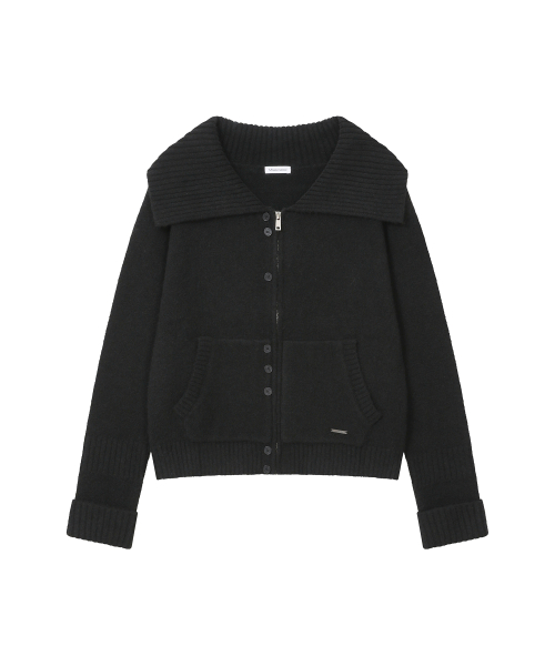 Unbalanced button knit cardigan BLACK