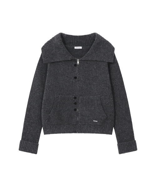 Unbalanced button knit cardigan CHARCOAL