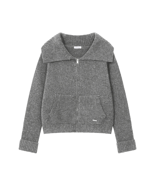 Unbalanced button knit cardigan GREY