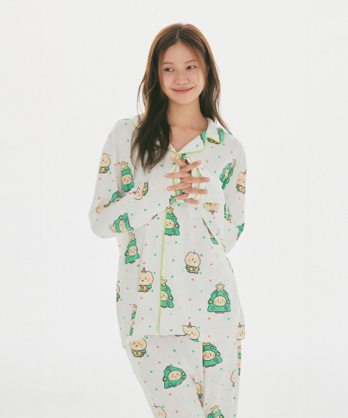 MANGGEUREOJIN GOM Peach-Skin Stretch Long-Sleeve Pajamas (Ivory)_SPPPG49U11