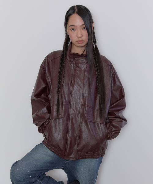 Faux Leather Blouson [Burgundy]